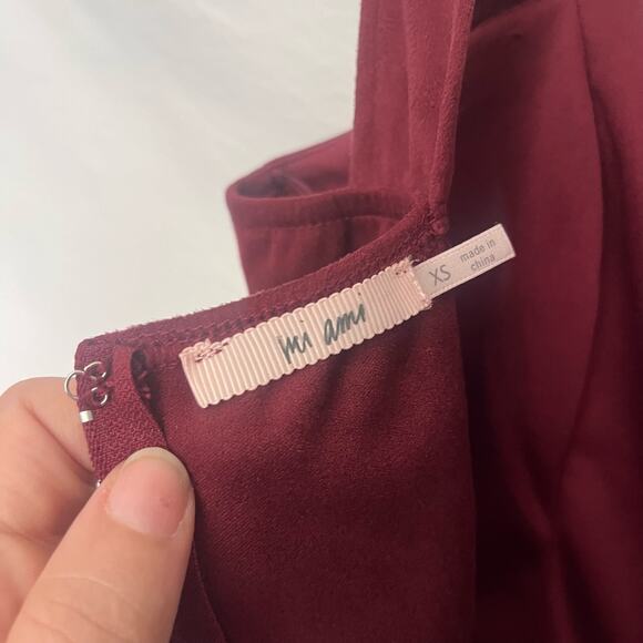 MI AMI Faux Suede Jumper Dress Sz XS Burgundy Y2k Dark Academia Retro Stretchy - Picture 9 of 12